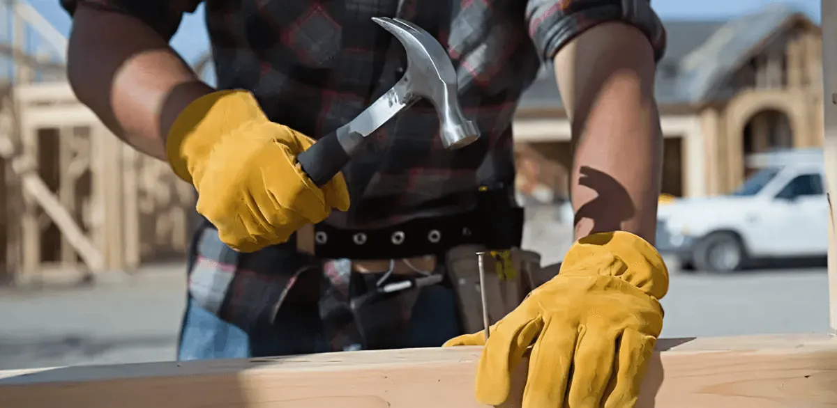 Handyman fixing wood trim with a hammer for home repairs in San Diego, CA