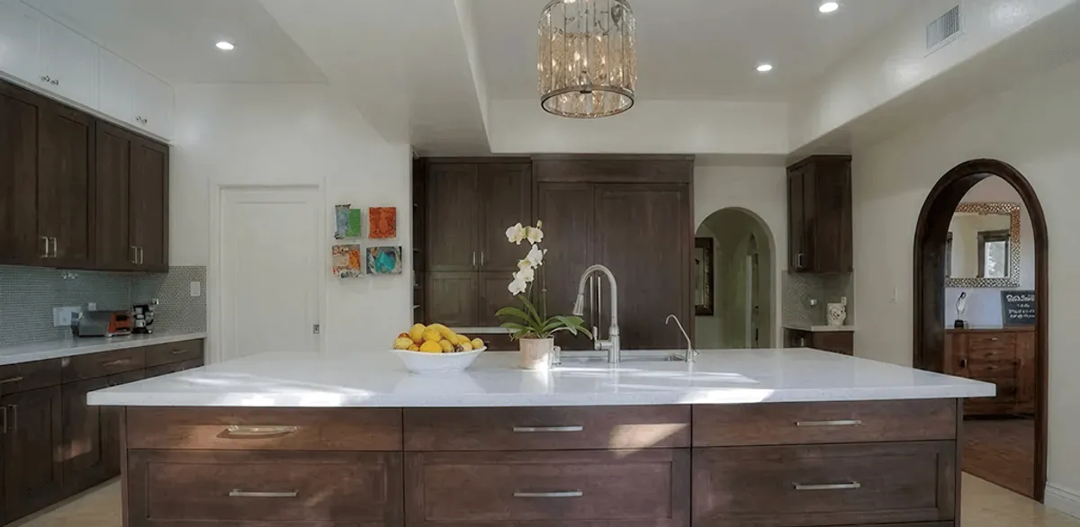Cabinet refacing project with updated kitchen cabinets and island in San Diego, CA